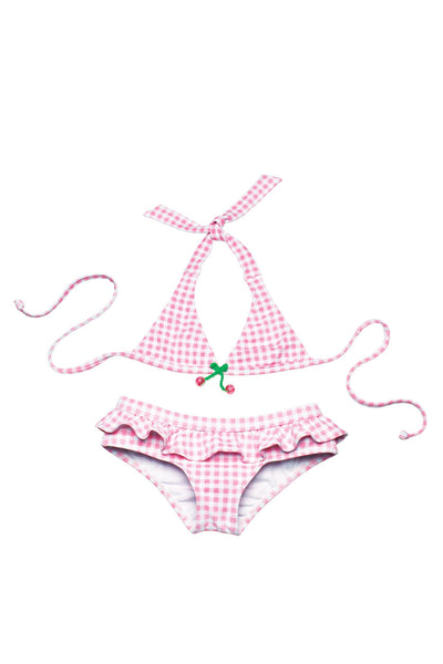 Lilo Tati Gingham Halter Ruffle Bikini Pink *Hearts have been removed